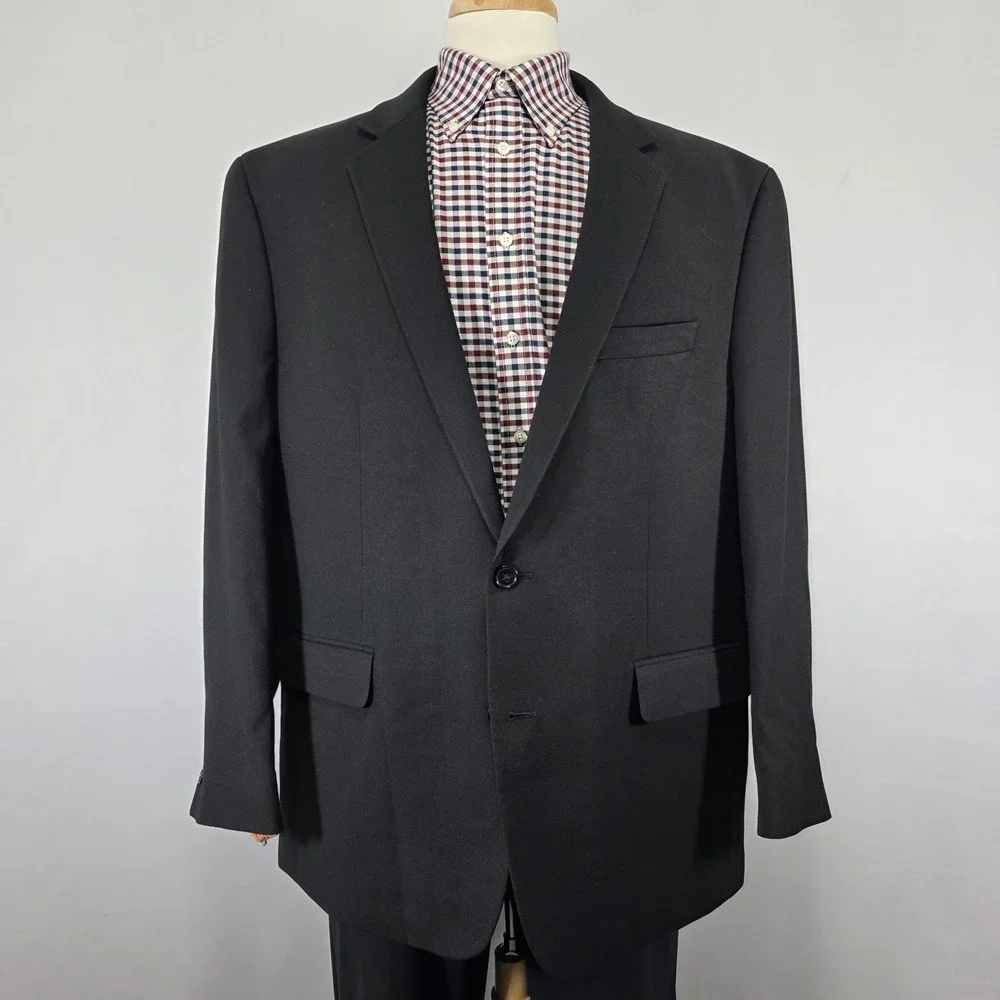 Croft & Barrow Men's Sport Coat Blazer‎ Two Button Black Poly Blend 48R Classic